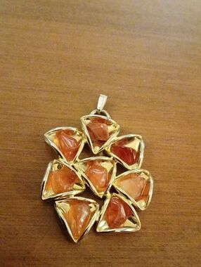 Gold-Tone Orange Stone Cluster Pendant - Women Jewelry 2"